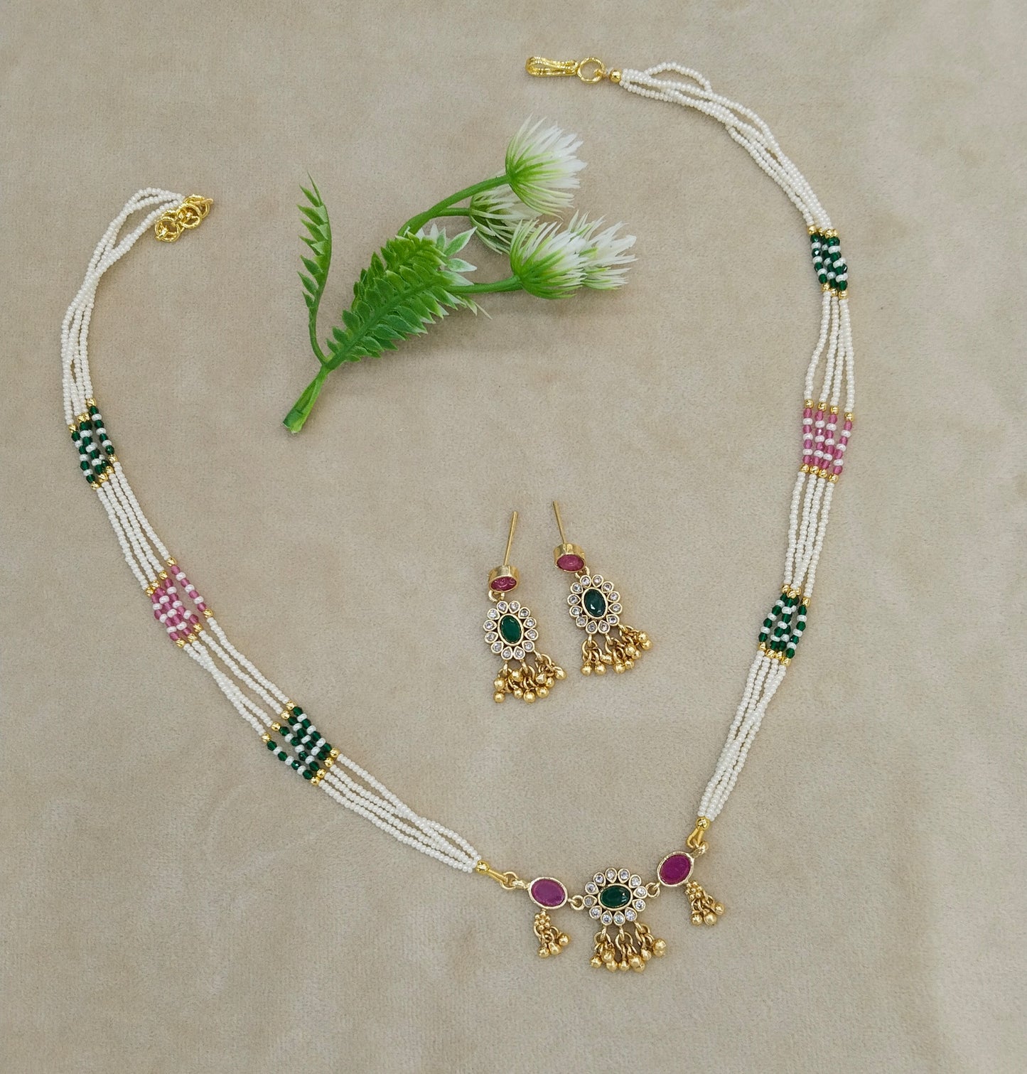 Gold polki Ruby Green Necklace set/ Gold Necklace Midori set