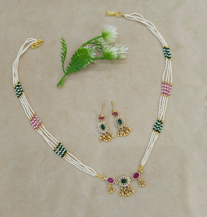 Gold polki Ruby Green Necklace set/ Gold Necklace Midori set