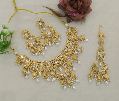 Gold Polki Necklace Jewellery Set