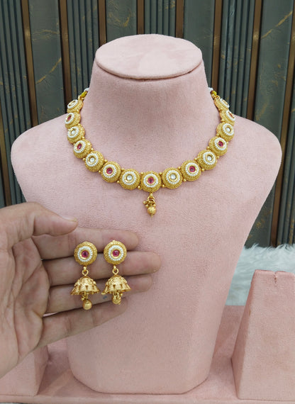 Gold Polki Ruby Necklace Jewellery Mansi Set