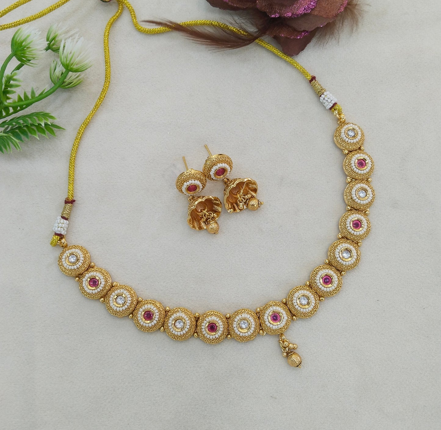 Gold Polki Ruby Necklace Jewellery Mansi Set
