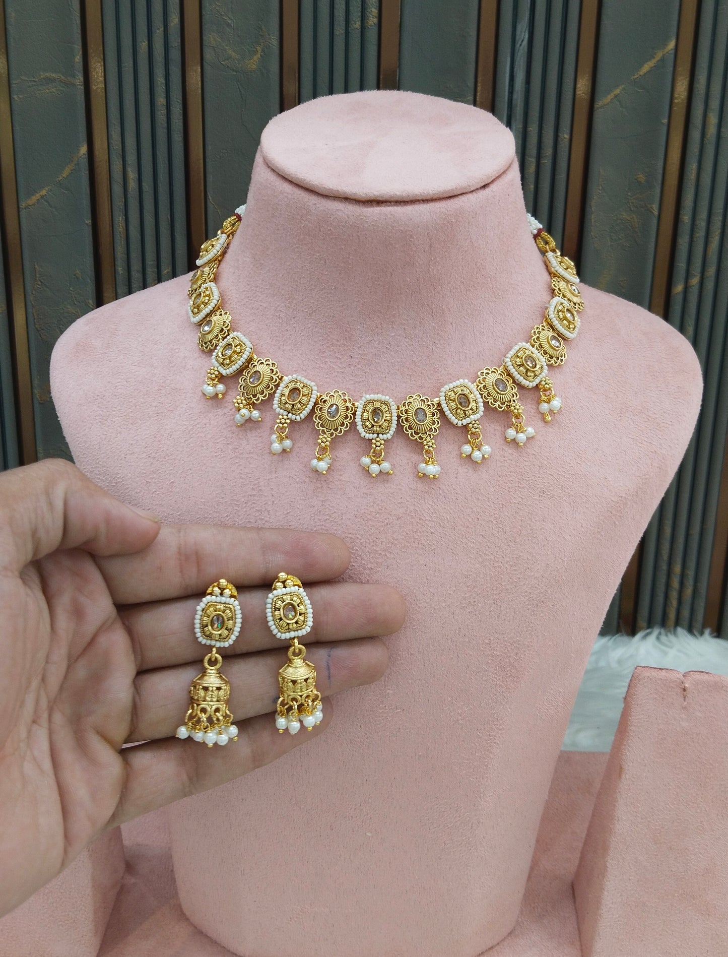 Gold polki White Necklace set/ Gold Midori Necklace set