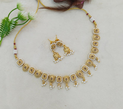 Gold polki White Necklace set/ Gold Midori Necklace set