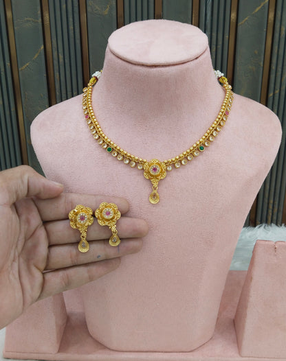 Gold polki Ruby Green Necklace set/ Gold Midori Necklace set