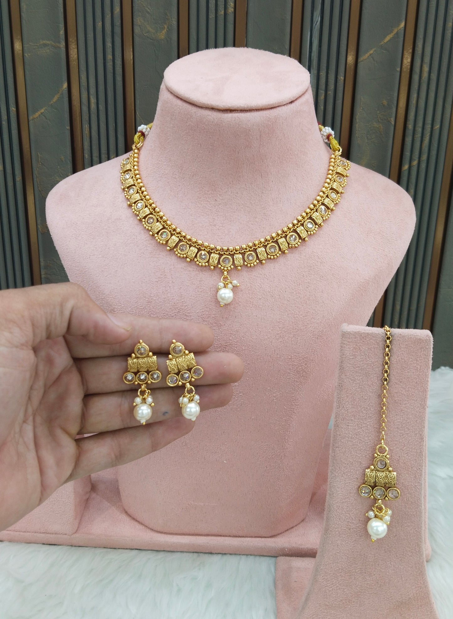 Gold polki White Necklace set/ Gold Midori Necklace set
