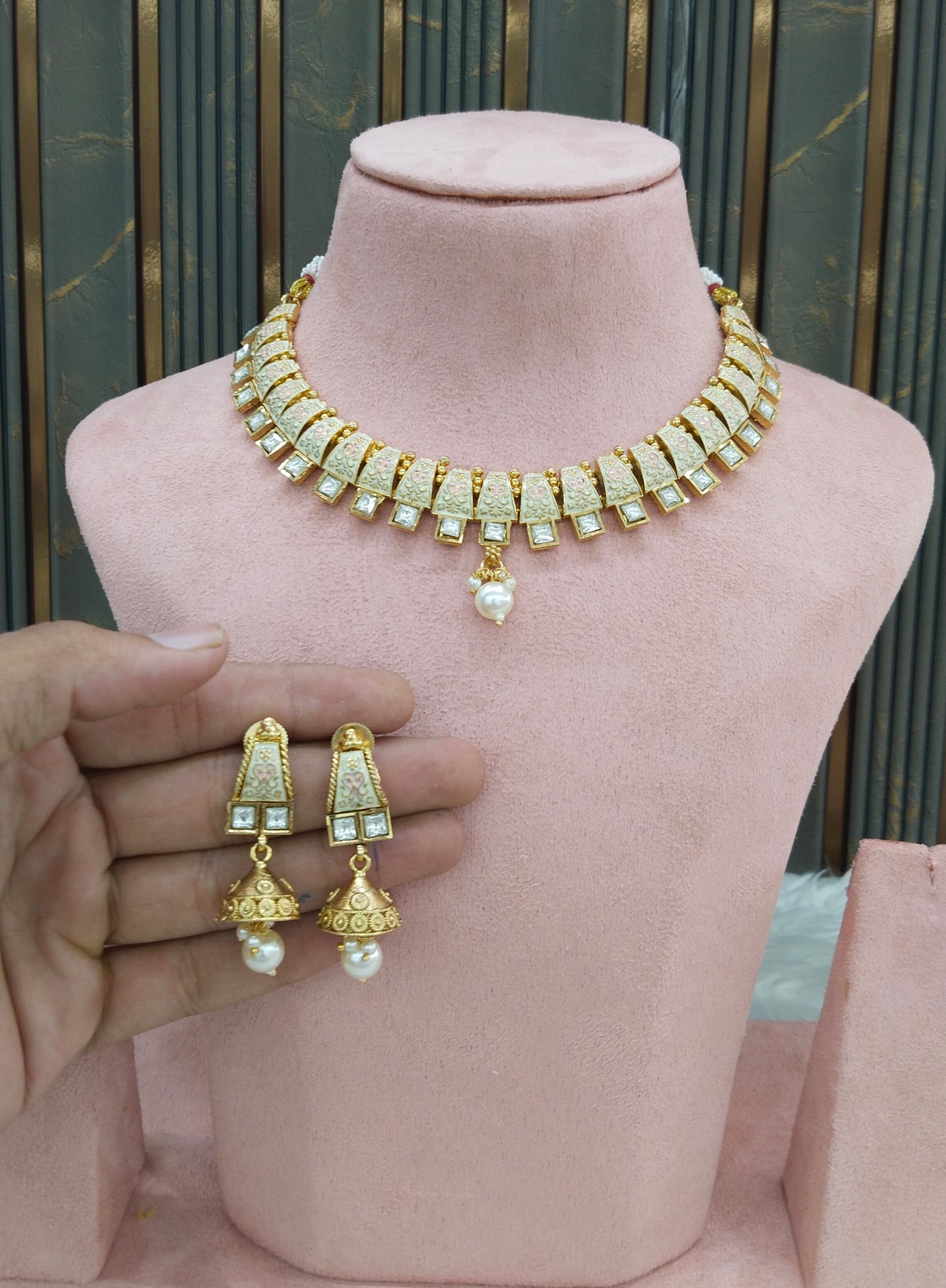 Gold polki White Necklace set/ Gold Midori Necklace set