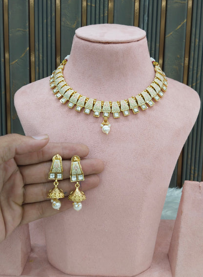 Gold polki White Necklace set/ Gold Midori Necklace set