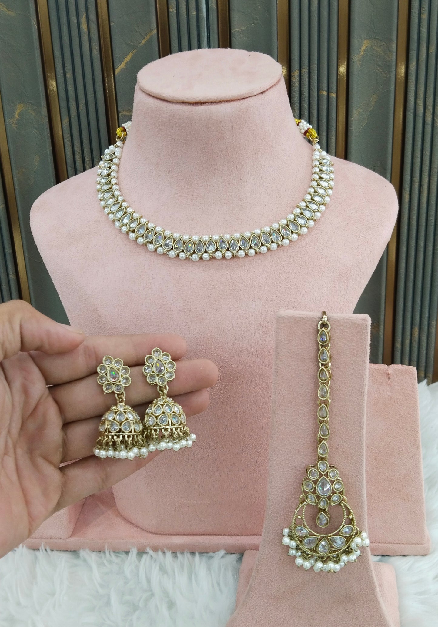 Antique White Necklace Set/ Antique gold Indian Sadie Jewellery