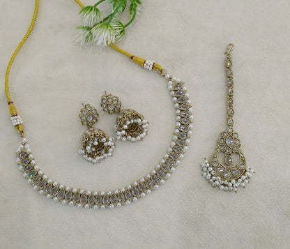 Antique White Necklace Set/ Antique gold Indian Sadie Jewellery