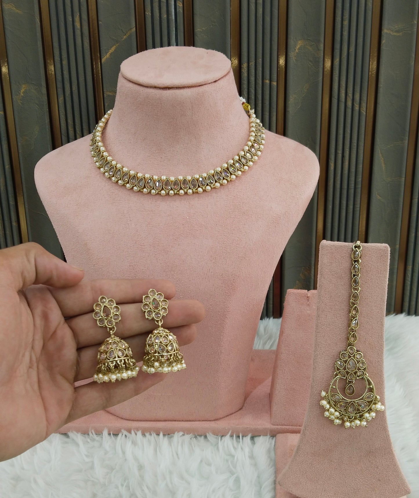 Antique Gold Necklace Set/ Antique gold Indian Sadie Jewellery