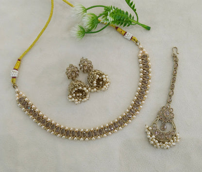 Antique Gold Necklace Set/ Antique gold Indian Sadie Jewellery