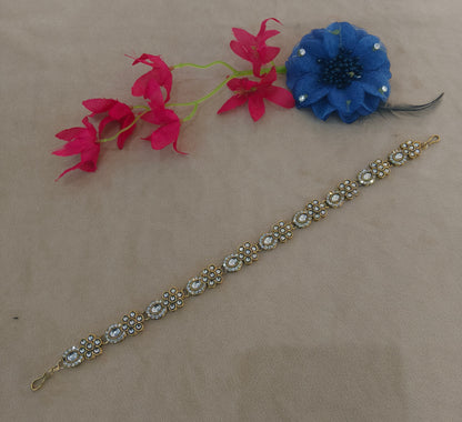 Gold White Headpiece Matha Patti sheesh fool Head Jewellery