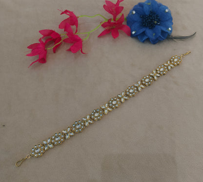 Gold White Headpiece Matha Patti sheesh fool Head Jewellery