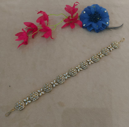 Gold White Headpiece Matha Patti sheesh fool Head Jewellery