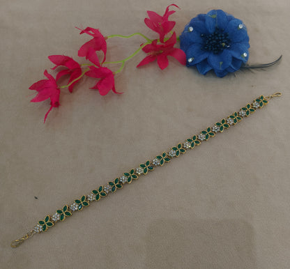 Gold Green Headpiece Matha Patti sheesh fool Head Jewellery