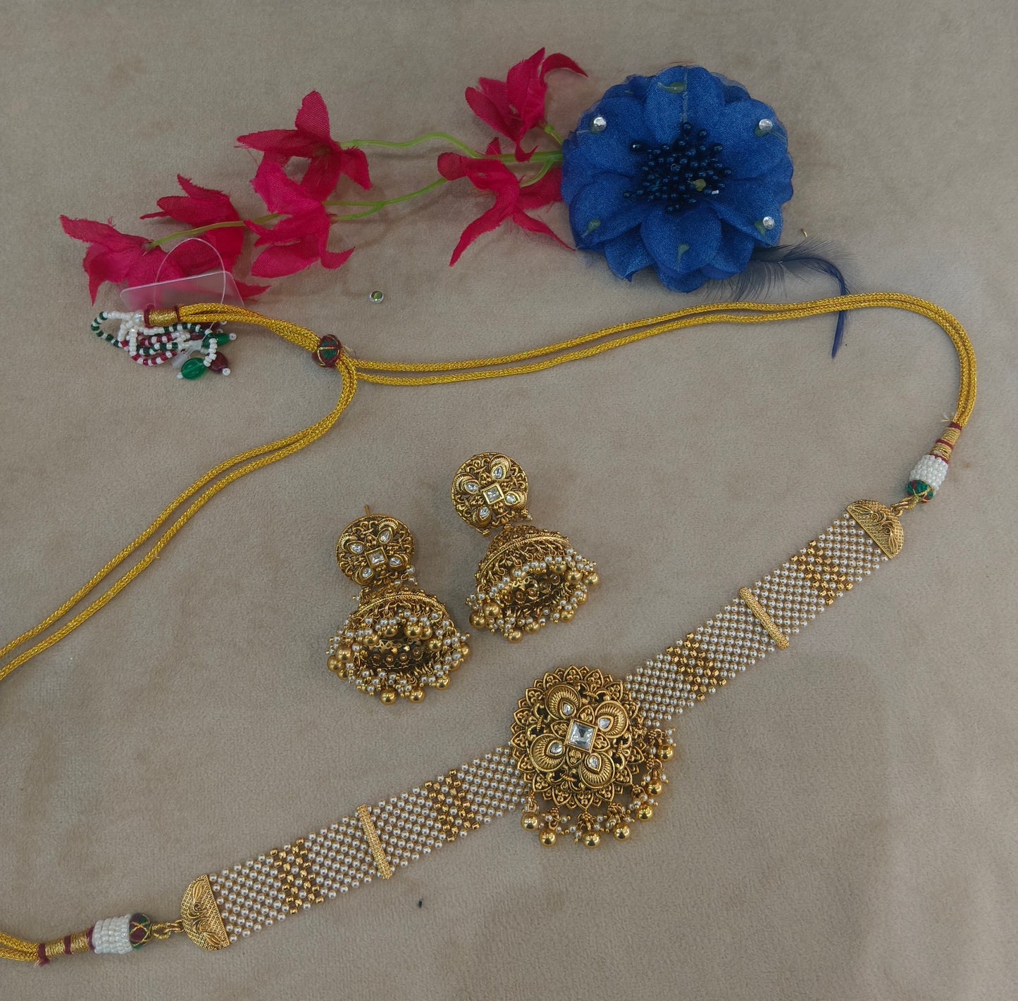 Gold Polki Choker Jewellery Akash Set