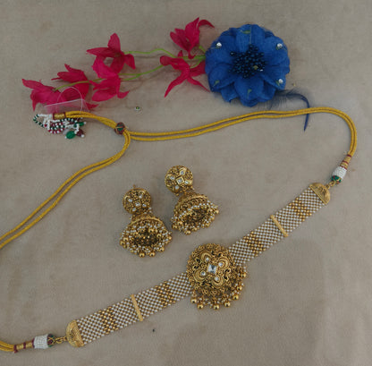 Gold Polki Choker Jewellery Akash Set