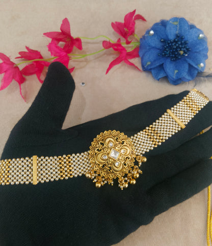 Gold Polki Choker Jewellery Akash Set