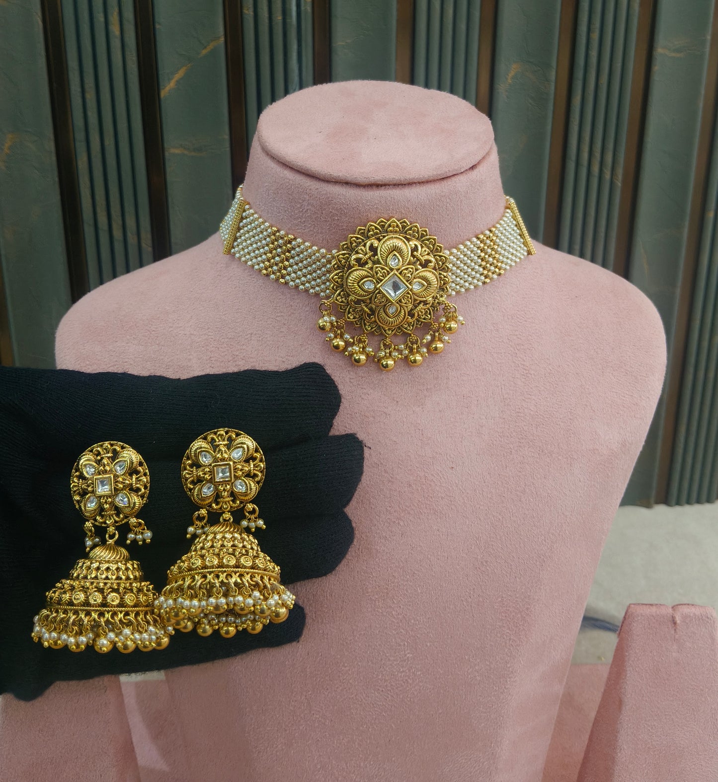 Gold Polki Choker Jewellery Akash Set