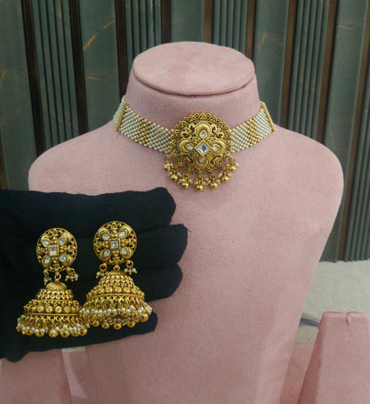 Gold Polki Choker Jewellery Akash Set