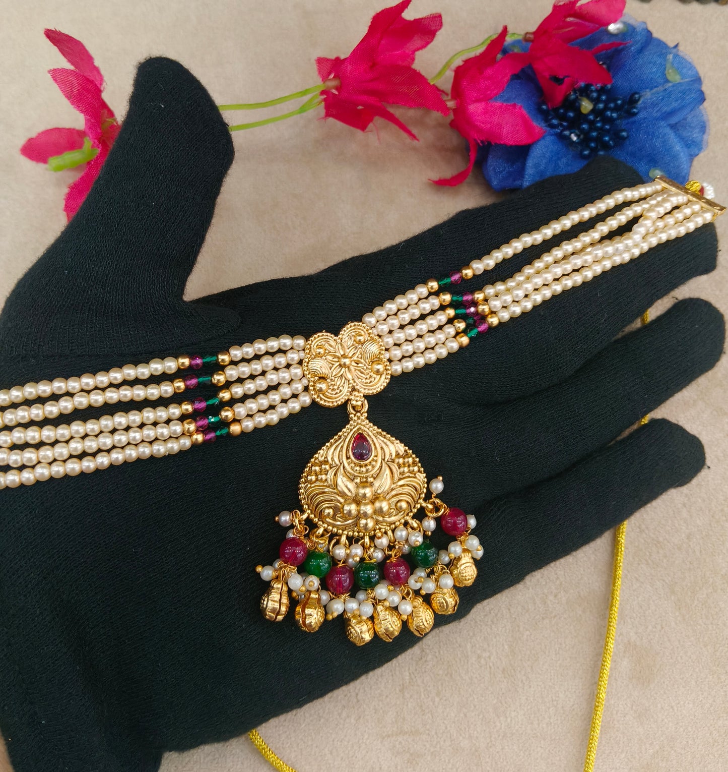 Gold Polish Ruby Green Punjabi Look Palvir Necklace Sets