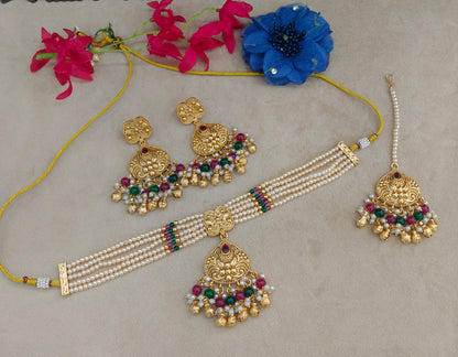 Gold Polish Ruby Green Punjabi Look Palvir Necklace Sets