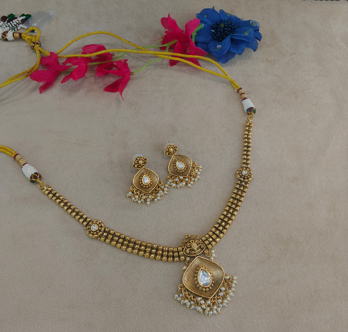 Gold Polki Necklace Jewellery Harveen Set