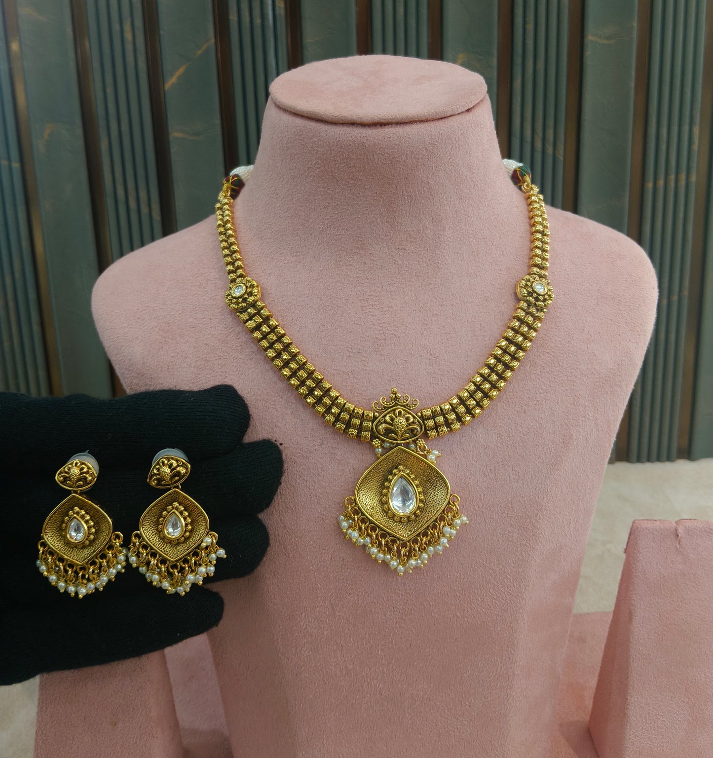 Gold Polki Necklace Jewellery Harveen Set