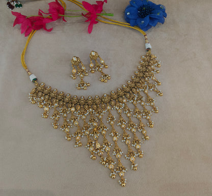 Gold White Polki Waterfall Necklace Jewellery Harveen Set