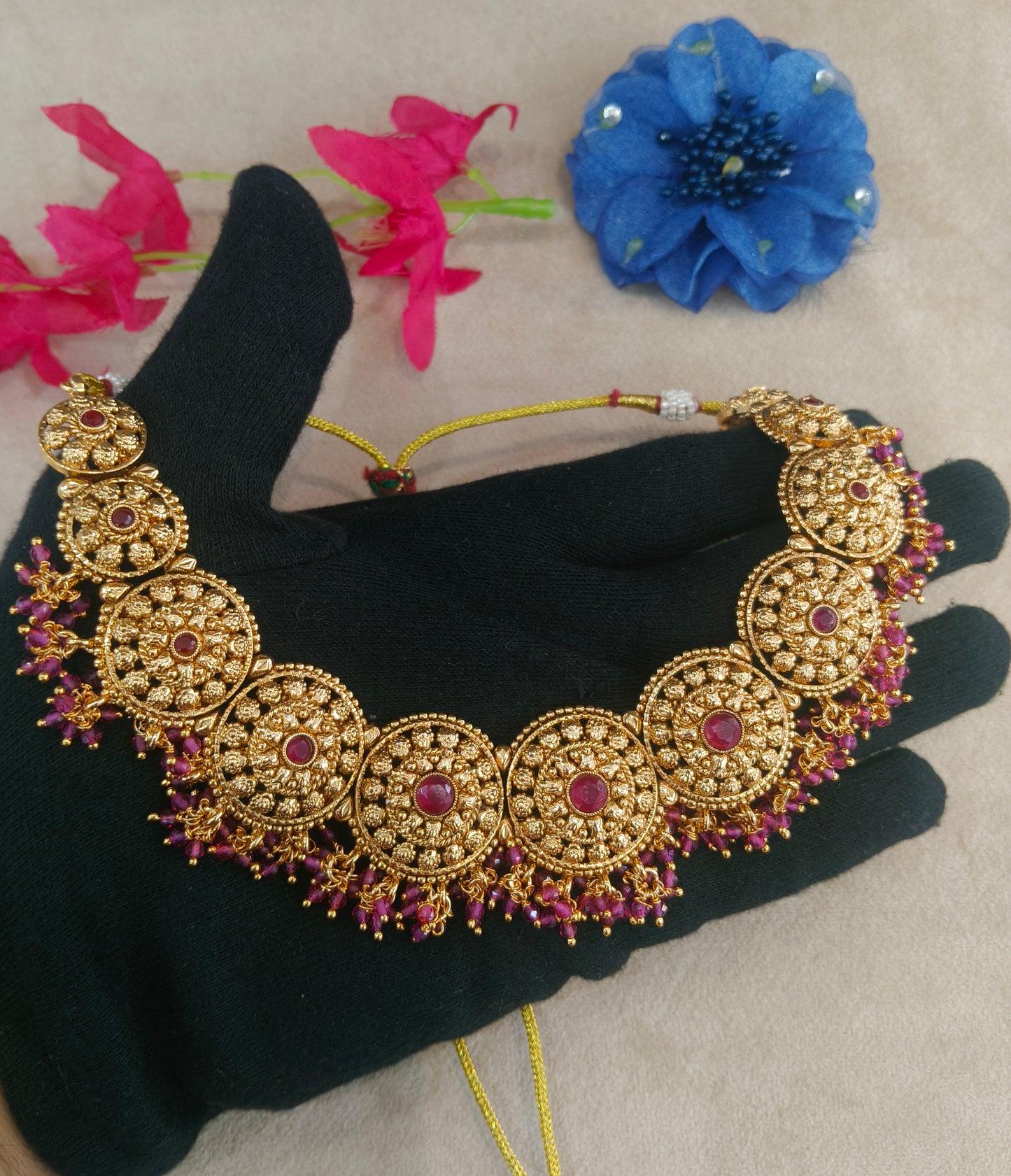 Gold Polki Ruby Necklace Jewellery Veerpal Set