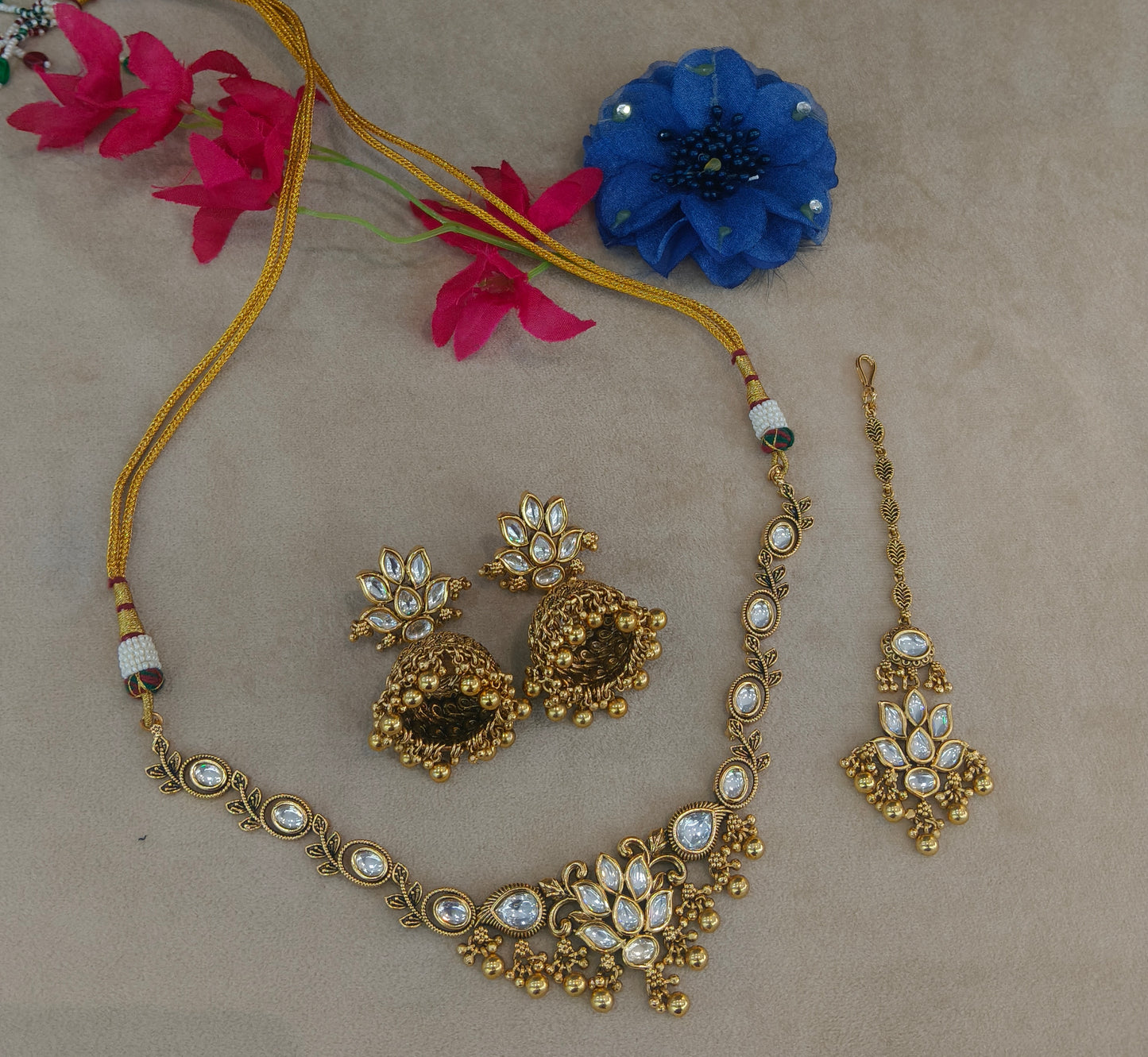 Gold polki Necklace set/ Gold Necklace Romi sets