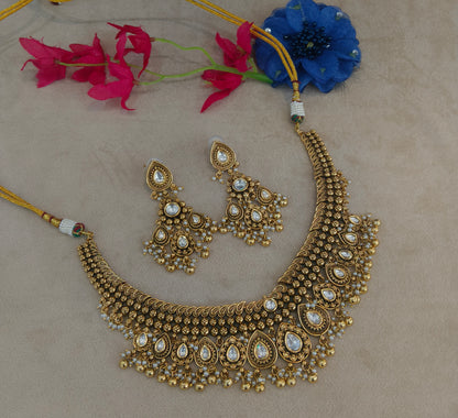 Gold White Polki Necklace Jewellery Harveen Set