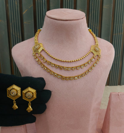 Gold White Polki Necklace Jewellery Harveen Set