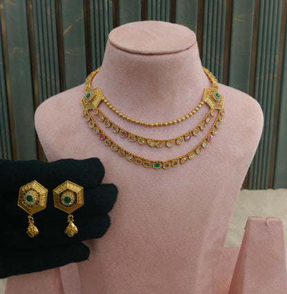 Gold White Polki Necklace Jewellery Harveen Set