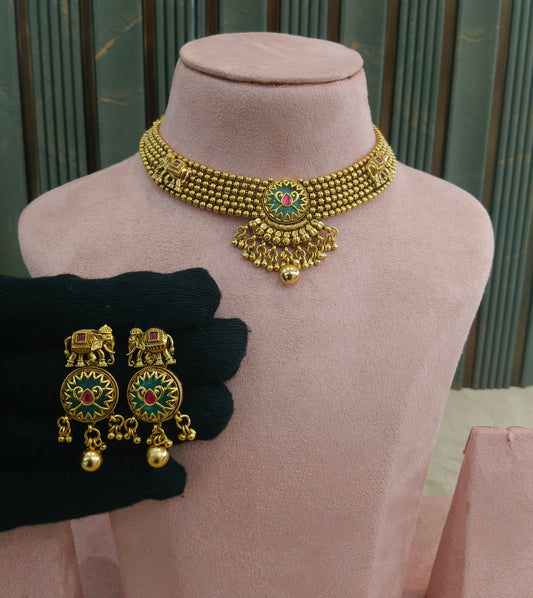 Gold Ruby Sage Green Polki Necklace Jewellery Harveen Set