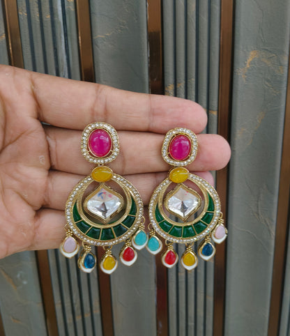 Antique Kundan Bollywood Indian Bega Earrings