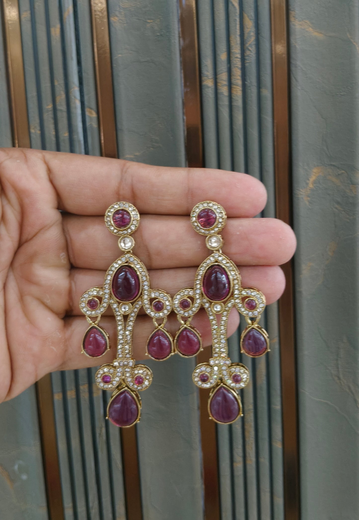 Antique Kundan Bollywood Indian Bega Earrings