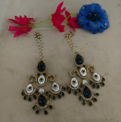 Antique Black Kundan Bollywood Indian Charan Earrings