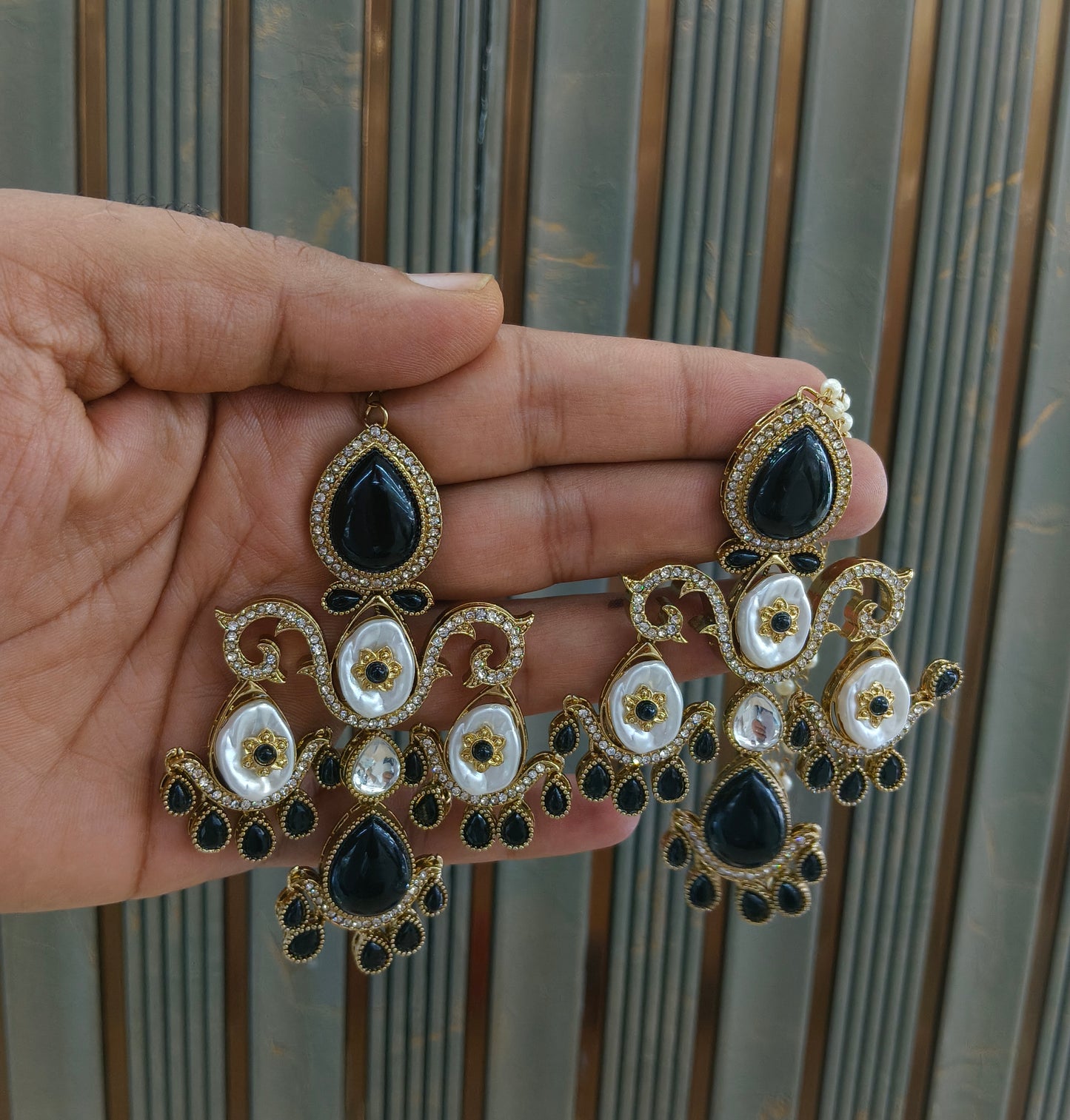 Antique Black Kundan Bollywood Indian Charan Earrings
