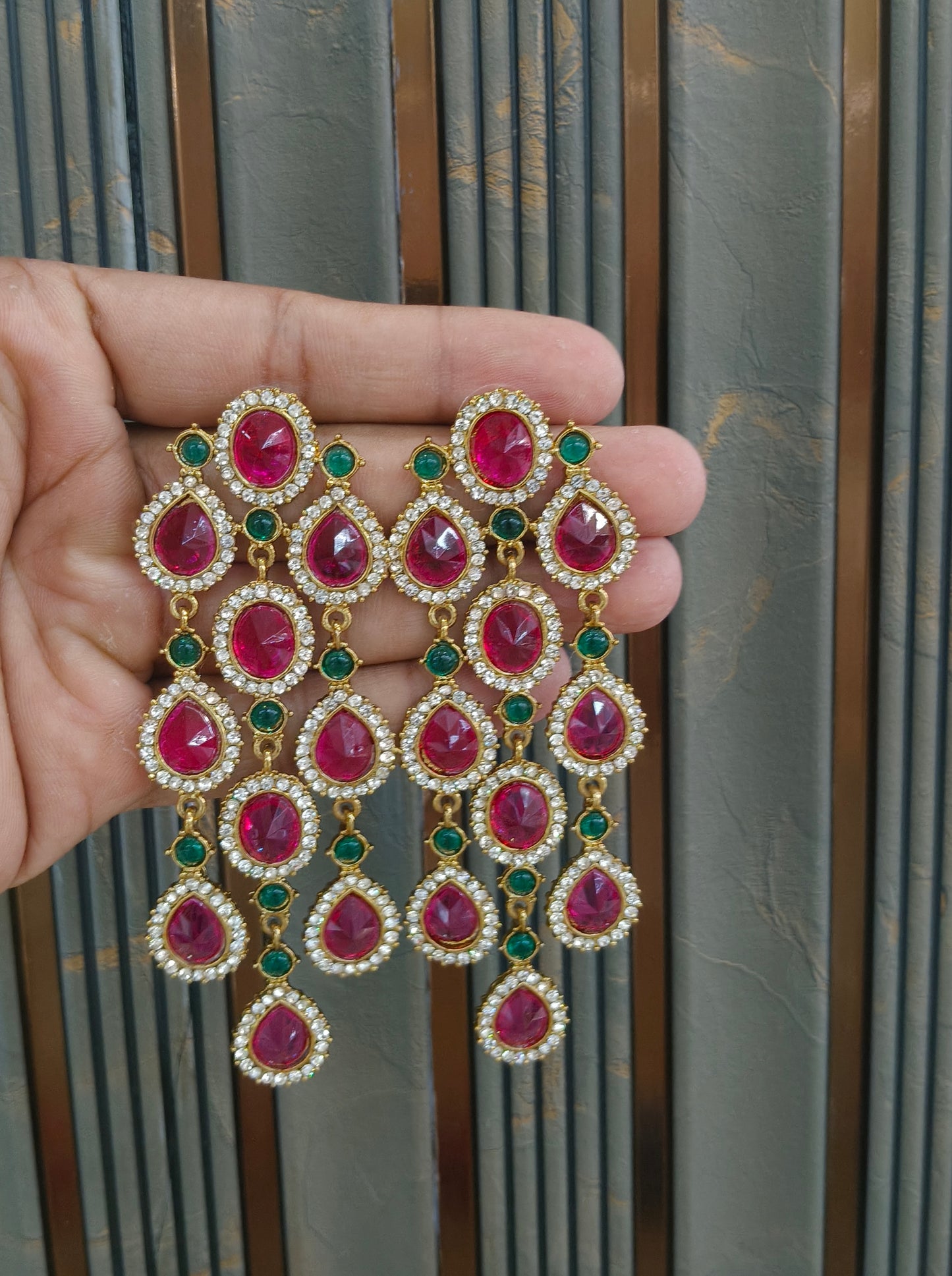 Antique Kundan Bollywood Indian Vail Earrings