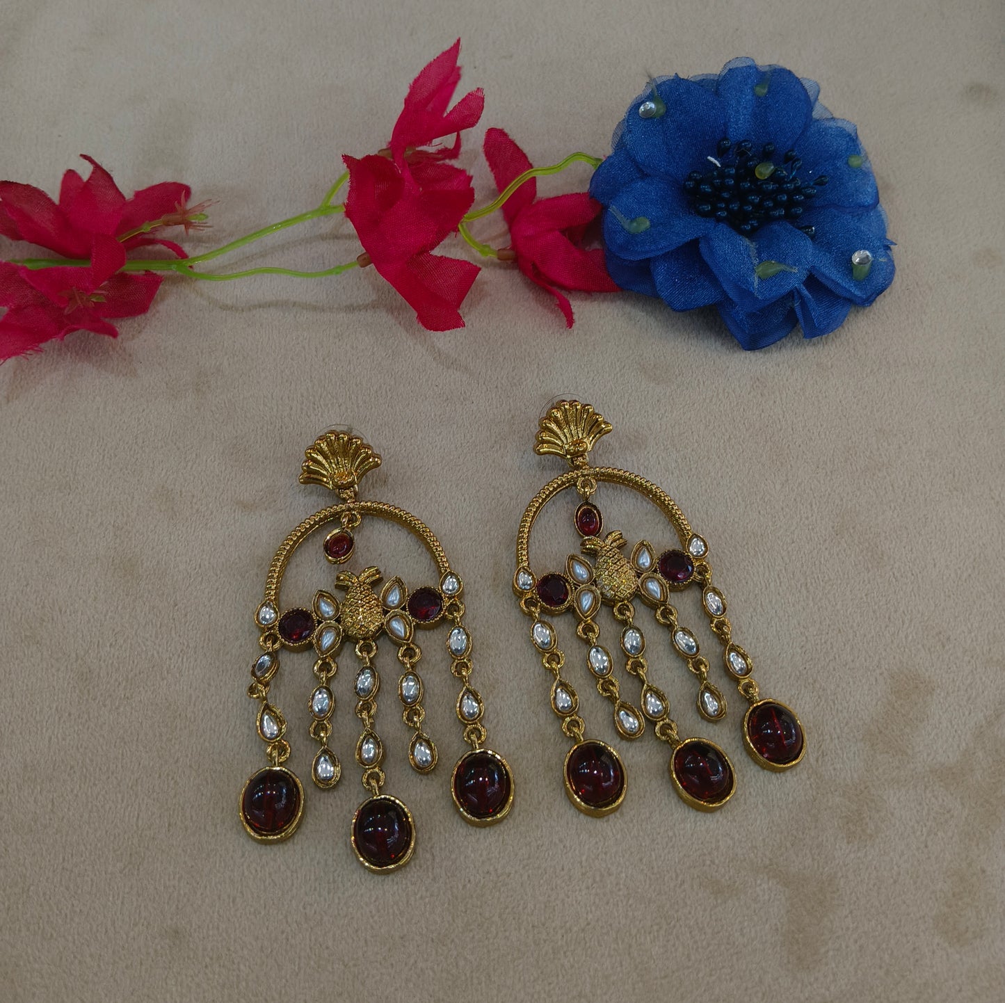 Antique Kundan Bollywood Indian Vail Earrings