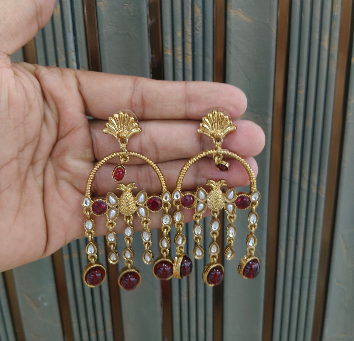Antique Kundan Bollywood Indian Vail Earrings