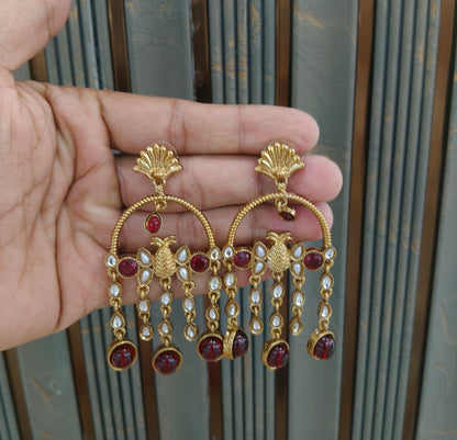 Antique Kundan Bollywood Indian Vail Earrings