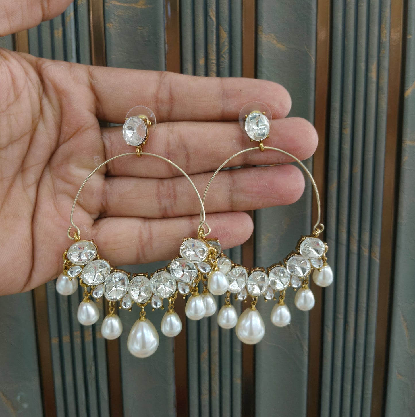 Antique Kundan Bollywood Indian Vail Earrings
