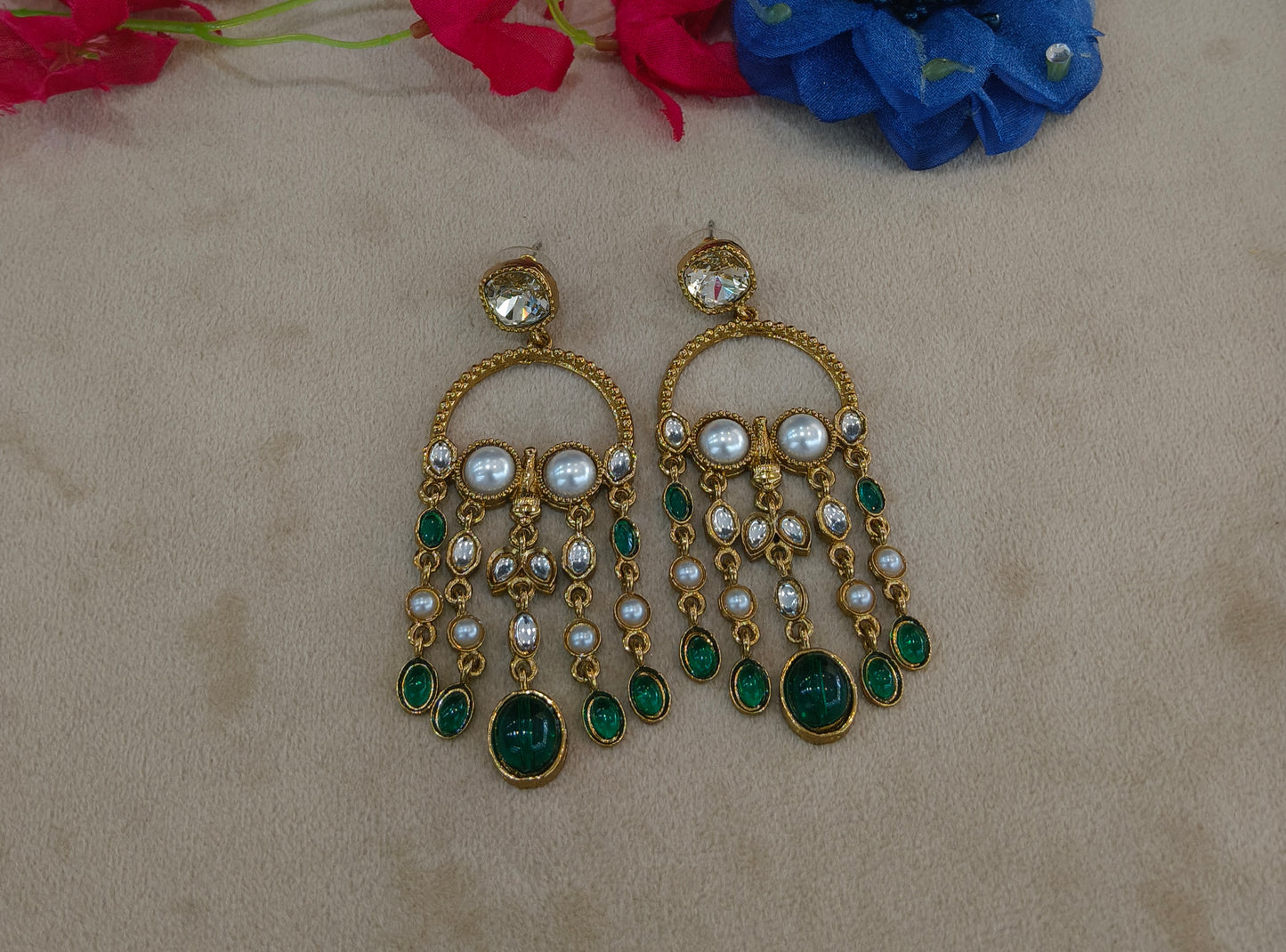 Antique Kundan Bollywood Indian Vail Earrings