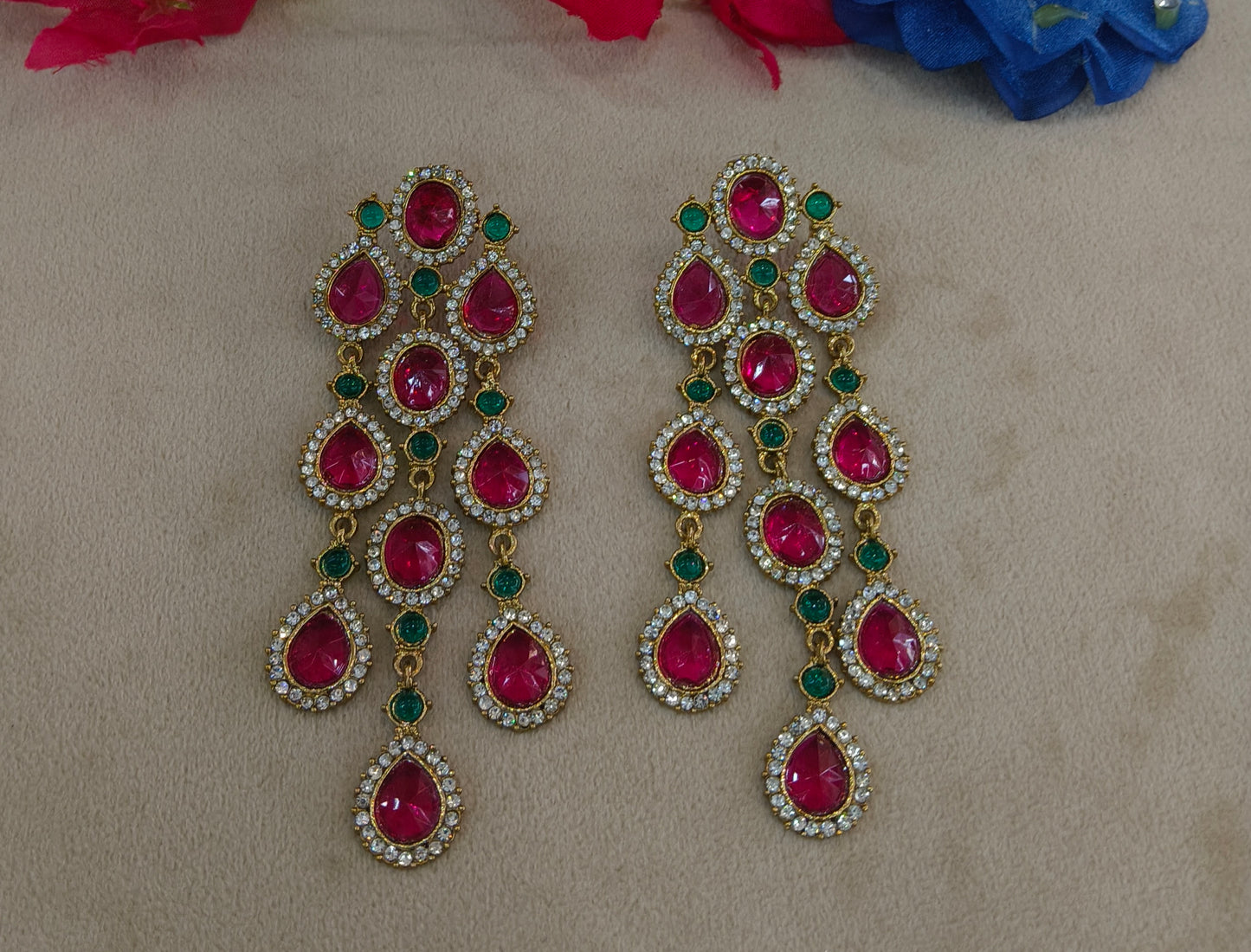 Antique Kundan Bollywood Indian Vail Earrings