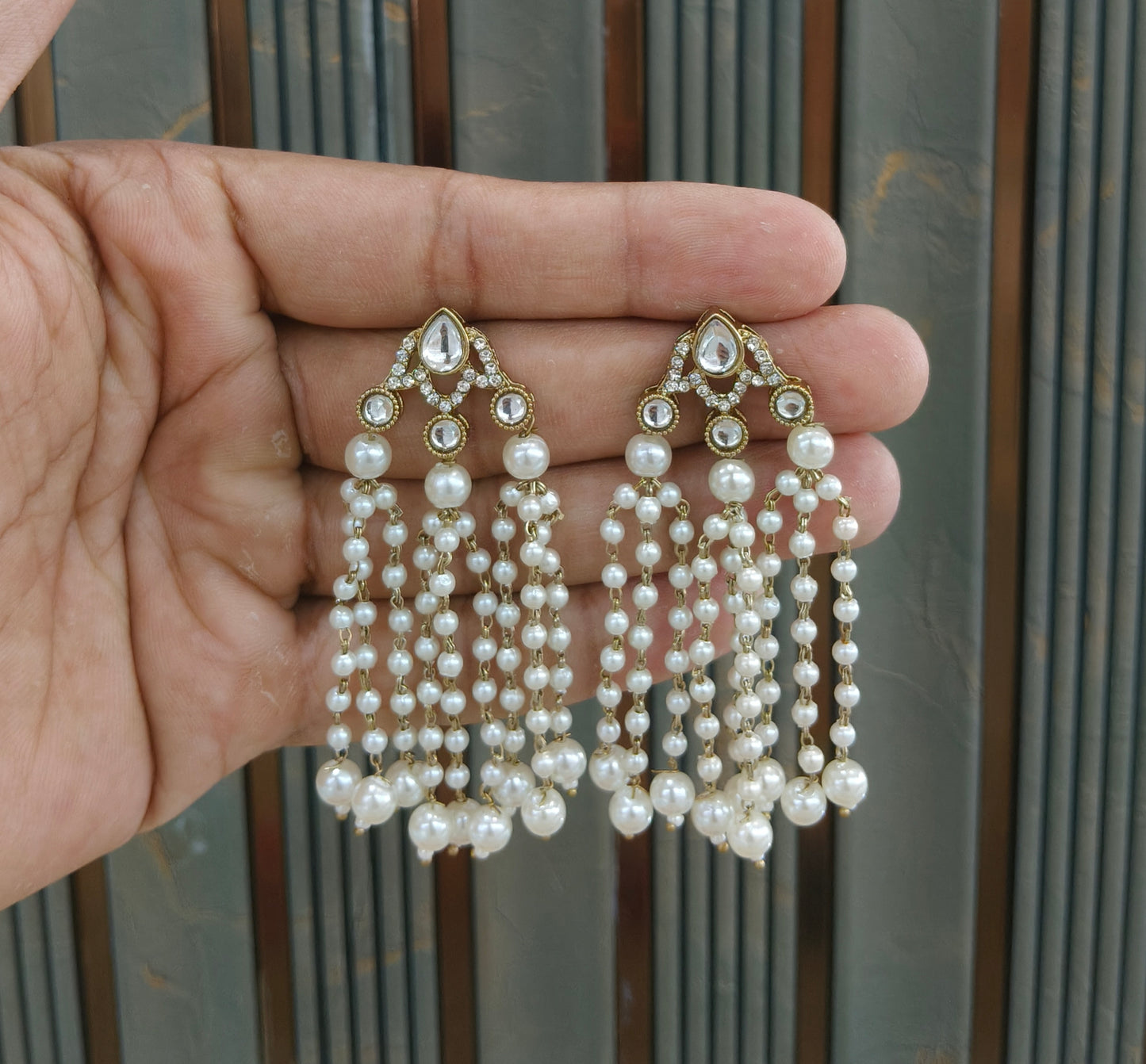 Antique White Kundan Bollywood Indian Charan Earrings