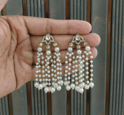 Antique White Kundan Bollywood Indian Charan Earrings