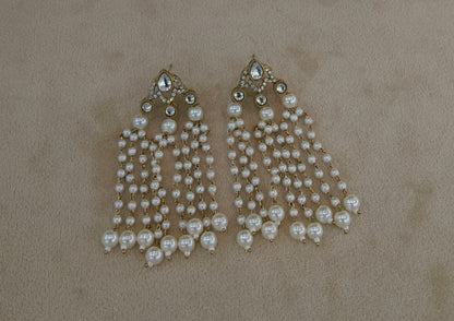 Antique White Kundan Bollywood Indian Charan Earrings
