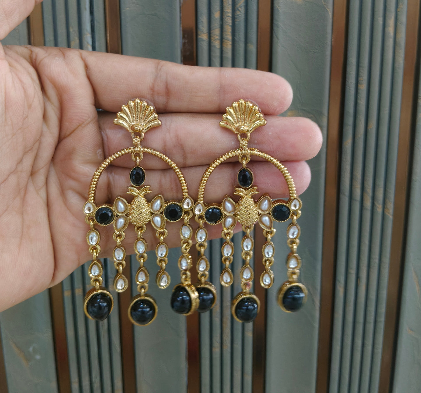 Antique Kundan Bollywood Indian Vail Earrings